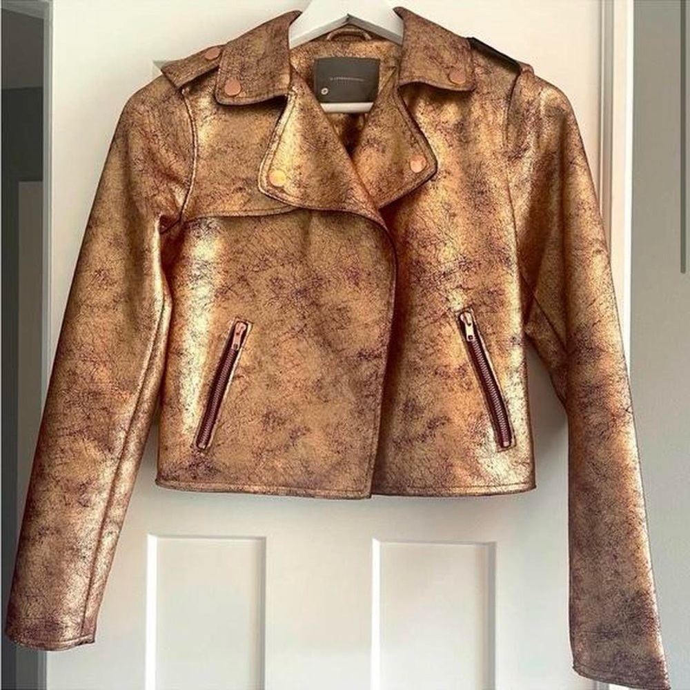 Anthropologie faux leather metallic rose gold jacket